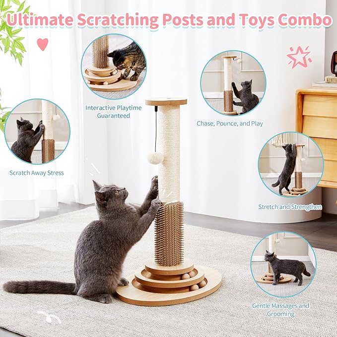 Cat Scratcher Post with Self Groomer, 4-in-1