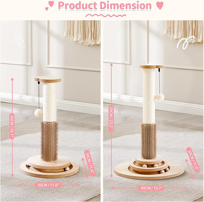 Cat Scratcher Post with Self Groomer, 4-in-1