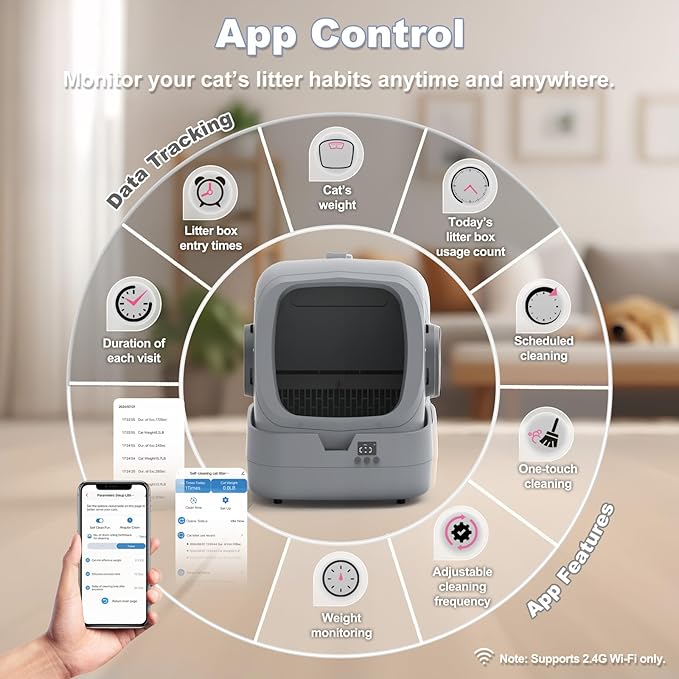 Automatic Cat Litter Box  with Self Cleaning and APP Control