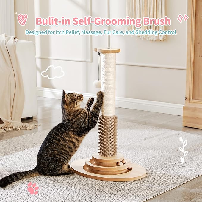 Cat Scratcher Post with Self Groomer, 4-in-1