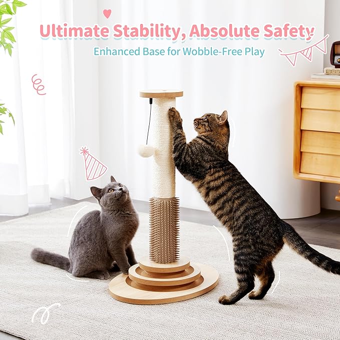 Cat Scratcher Post with Self Groomer, 4-in-1