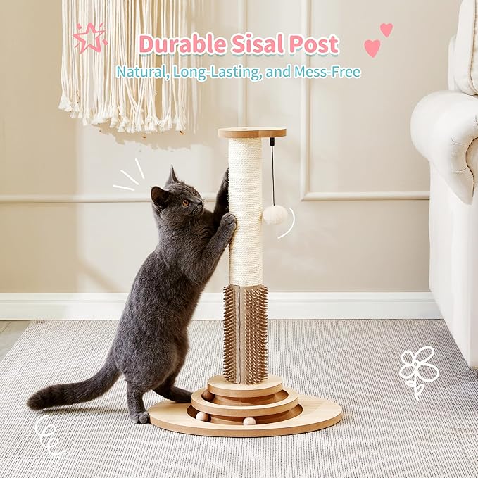 Cat Scratcher Post with Self Groomer, 4-in-1