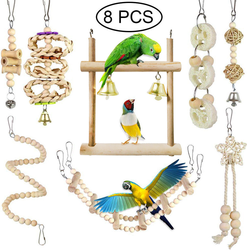 Unleash the Fun: The 8-Piece Wooden Parrot Toy Set!