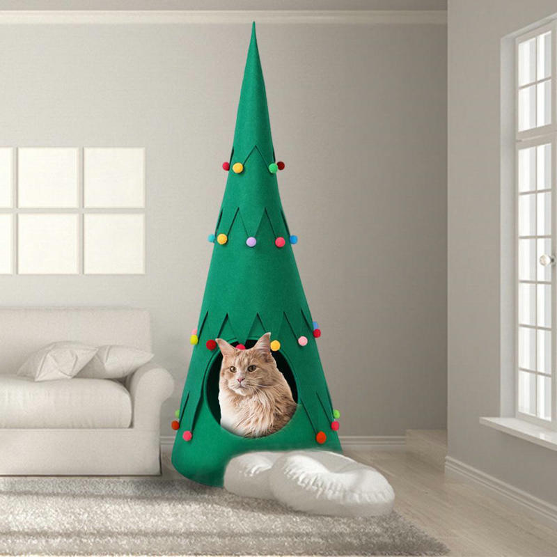 Create a Cozy Christmas for Your Feline Friend with Our Pet Felt Christmas Tree Foldable Kennel!