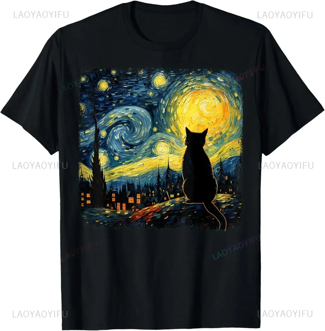 Elevate Your Style with the Cat Starry Night T-Shirt: A Must-Have for Cat Lovers!
