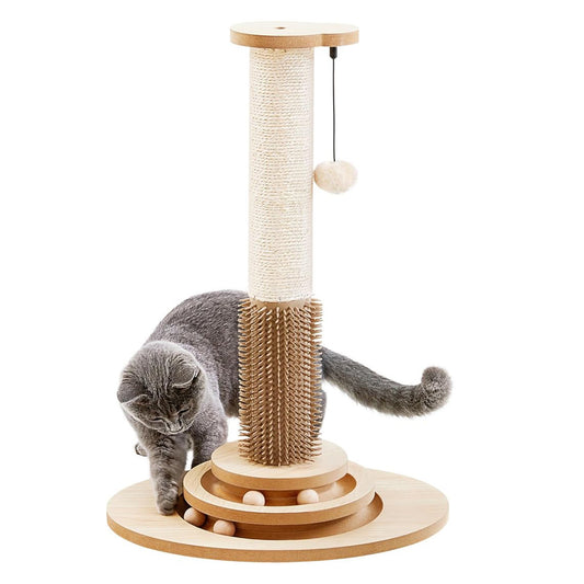 Cat Scratcher Post with Self Groomer, 4-in-1