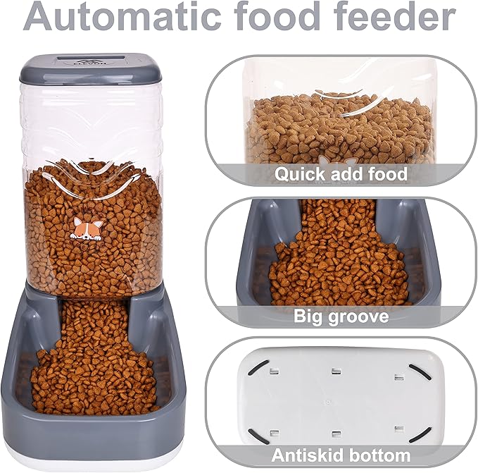 Automatic Cat Feeder, Gravity Food and Water Dispenser Bowl Set