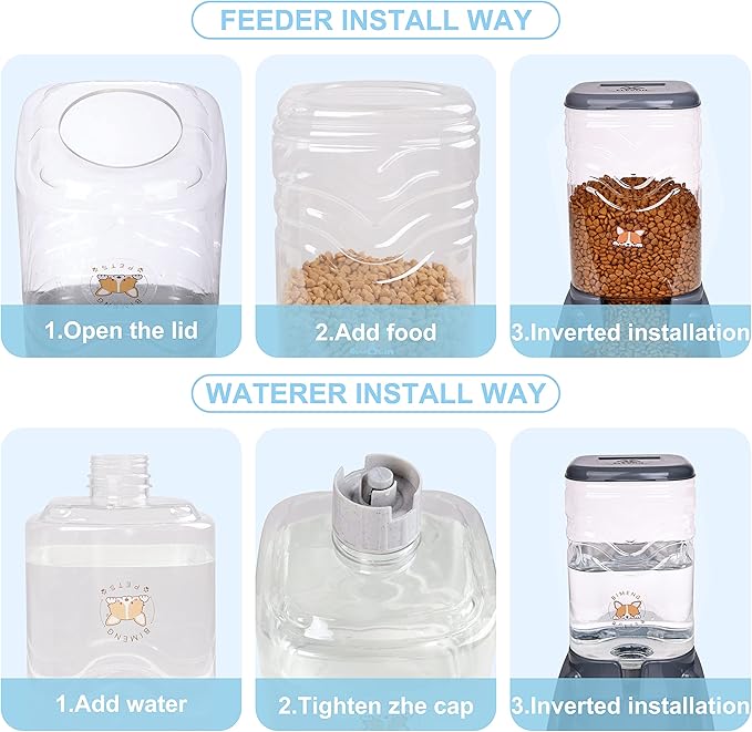 Automatic Cat Feeder, Gravity Food and Water Dispenser Bowl Set