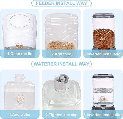 Automatic Cat Feeder, Gravity Food and Water Dispenser Bowl Set